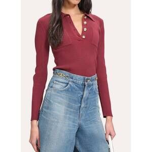 NEW ELIE TAHARI soft ribbed polo sweater in mulberry